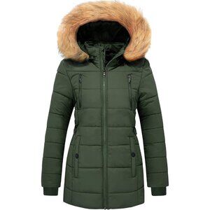 Women's Thicken Green Quilted Puffer Jacket Coat Winter Warm Removable Hood